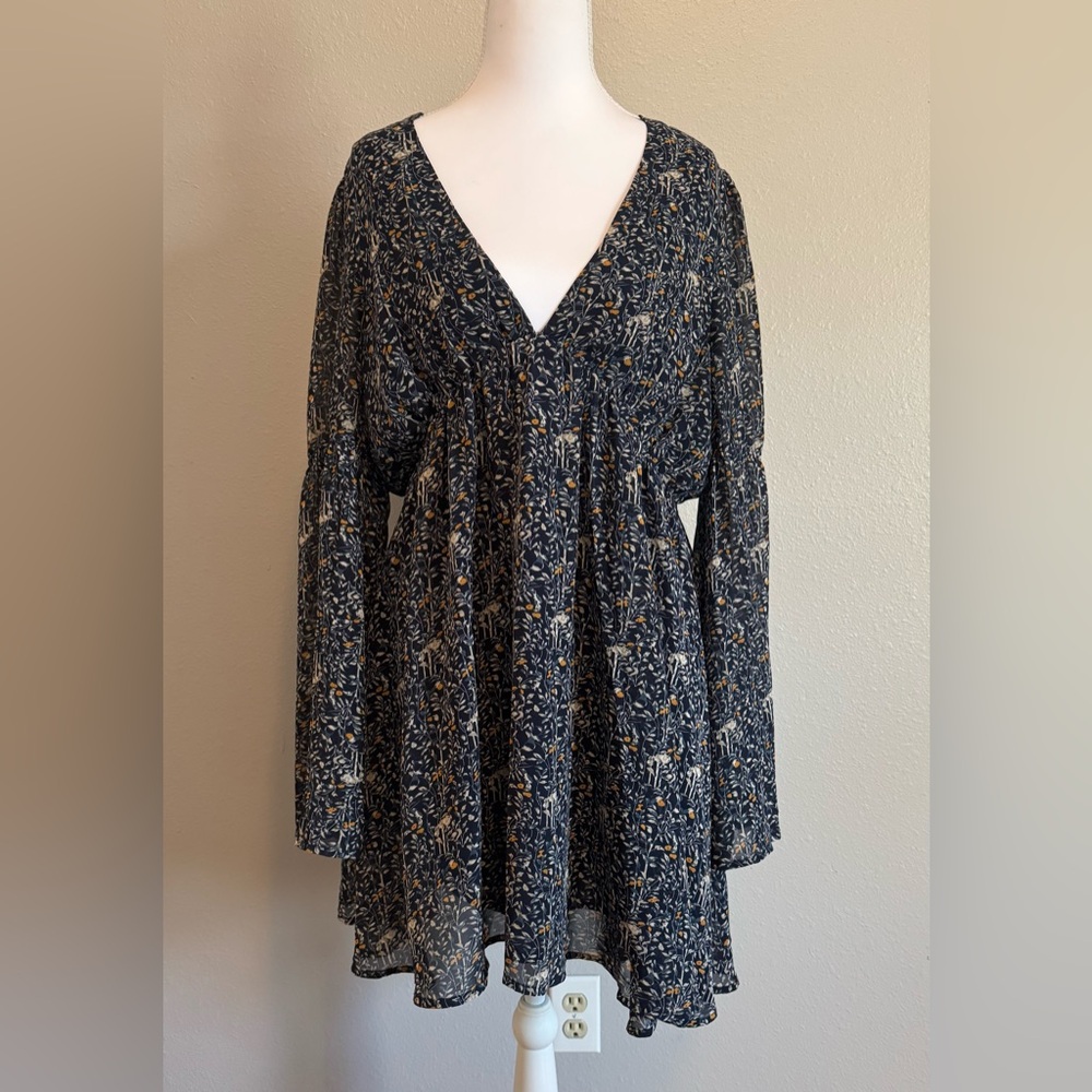 LUCCA Boho Floral Bell Sleeve Mini‎ Dress - Size Large